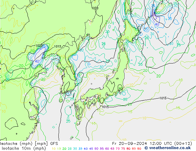 Isotachs (mph) GFS Fr 20.09.2024 12 UTC