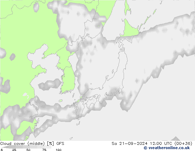 Cloud cover (middle) GFS Sa 21.09.2024 12 UTC