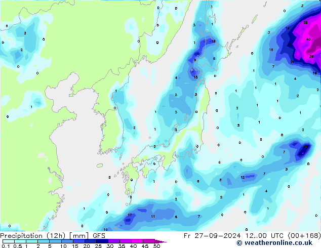 Nied. akkumuliert (12Std) GFS Fr 27.09.2024 00 UTC