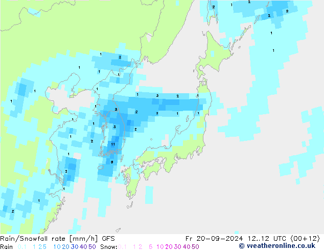 Rain/Snowfall rate GFS пт 20.09.2024 12 UTC