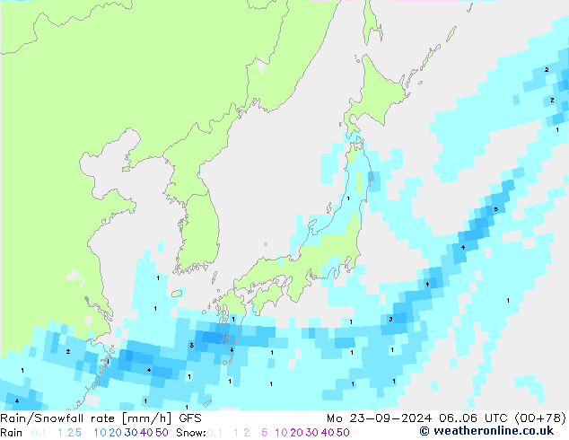 Rain/Snowfall rate GFS Mo 23.09.2024 06 UTC