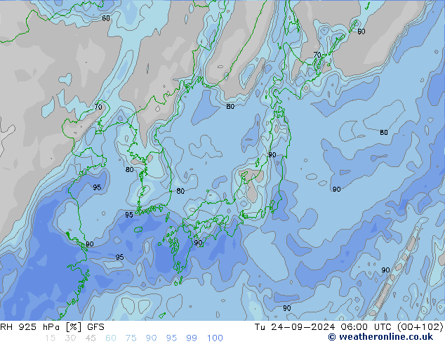 RH 925 hPa GFS Tu 24.09.2024 06 UTC