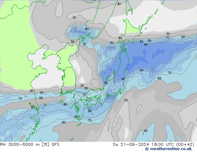 RH 3000-6000 m GFS Sa 21.09.2024 18 UTC