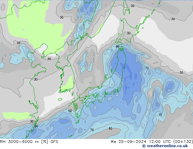 3000-6000 m Nispi Nem GFS Çar 25.09.2024 12 UTC