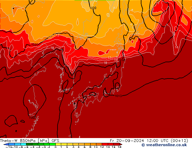 Theta-W 850гПа GFS пт 20.09.2024 12 UTC
