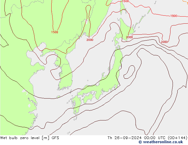 Wet bulb zero level GFS Th 26.09.2024 00 UTC