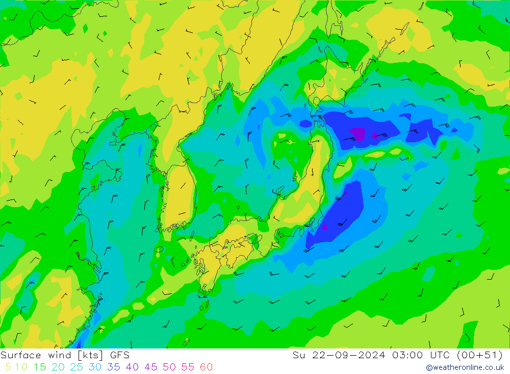 Surface wind GFS Ne 22.09.2024 03 UTC