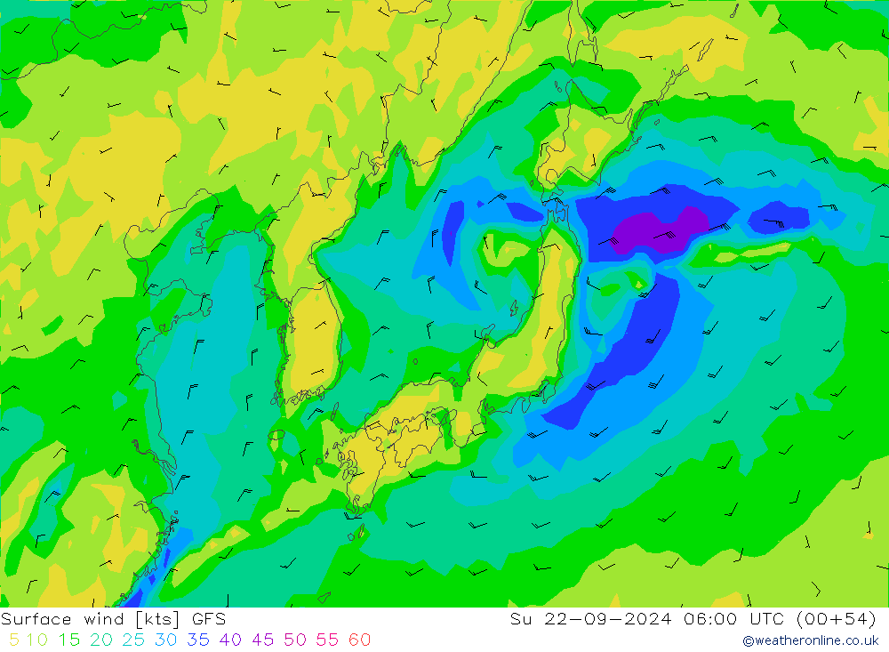 ветер 10 m GFS Вс 22.09.2024 06 UTC