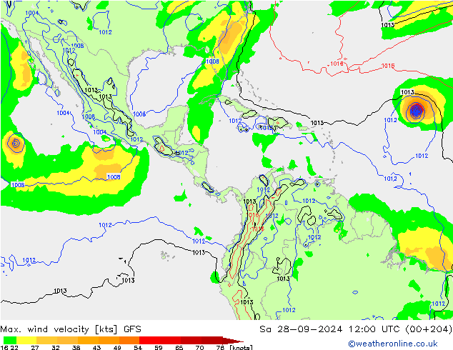 Max. wind velocity GFS Sa 28.09.2024 12 UTC