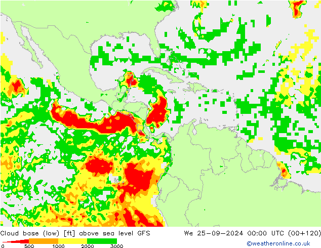 Cloud base (low) GFS ср 25.09.2024 00 UTC