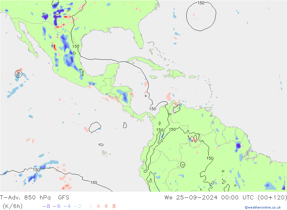 T-Adv. 850 hPa GFS wo 25.09.2024 00 UTC