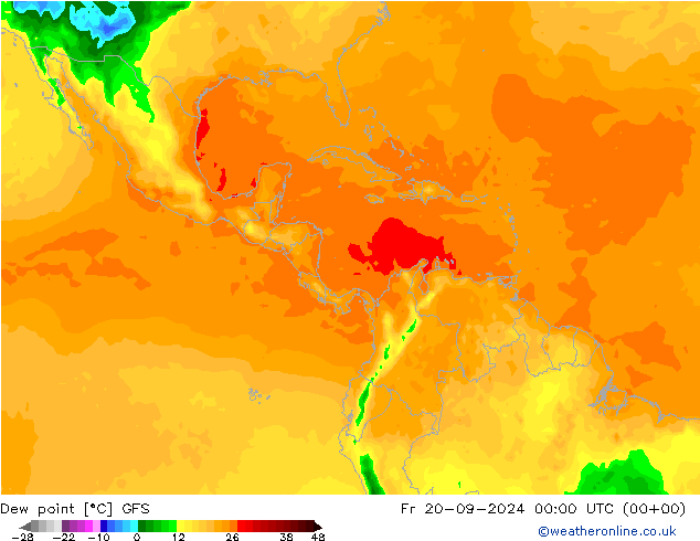 Point de rosée GFS ven 20.09.2024 00 UTC