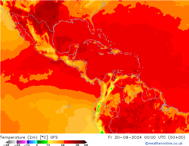 Sıcaklık Haritası (2m) GFS Cu 20.09.2024 00 UTC