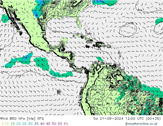 Rüzgar 850 hPa GFS Cts 21.09.2024 12 UTC