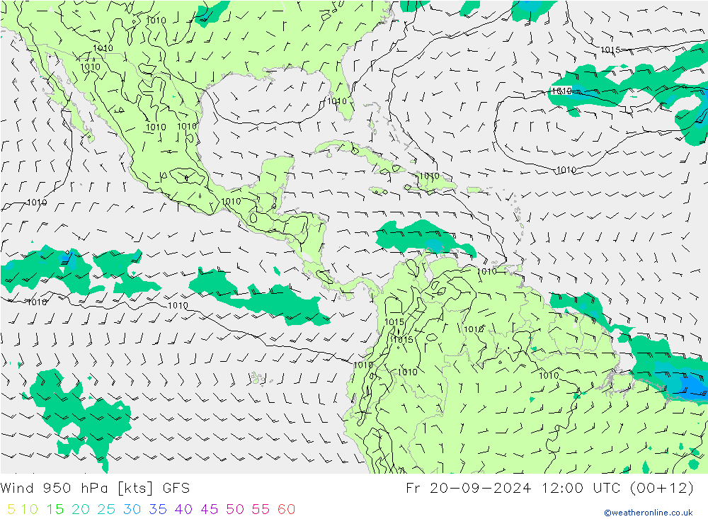 ветер 950 гПа GFS пт 20.09.2024 12 UTC