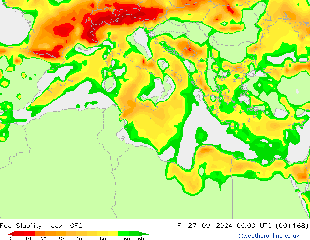 Fog Stability Index GFS пт 27.09.2024 00 UTC