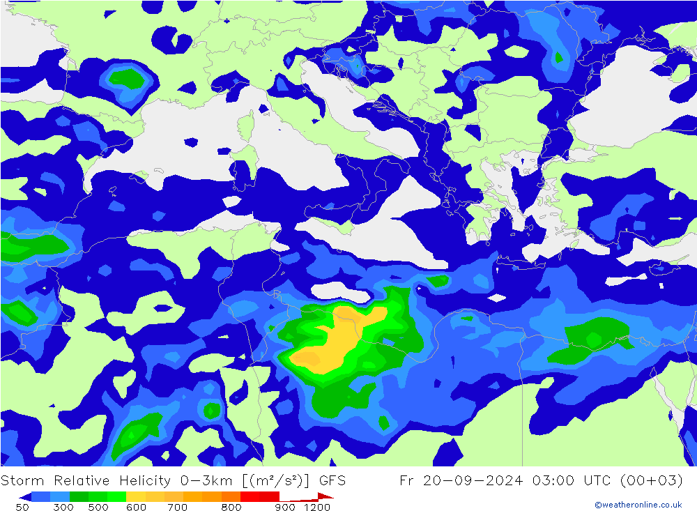 Storm Relative Helicity GFS ven 20.09.2024 03 UTC