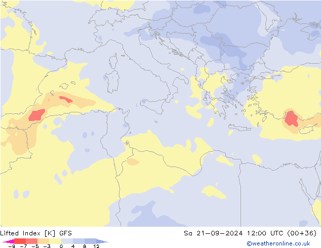 Lifted Index GFS Sa 21.09.2024 12 UTC