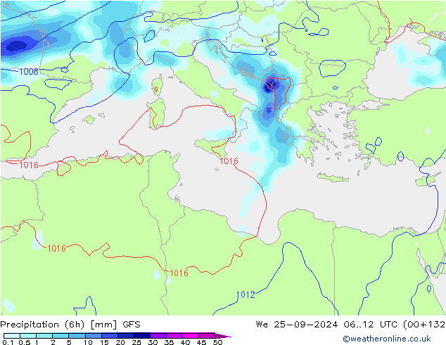 Z500/Rain (+SLP)/Z850 GFS ср 25.09.2024 12 UTC