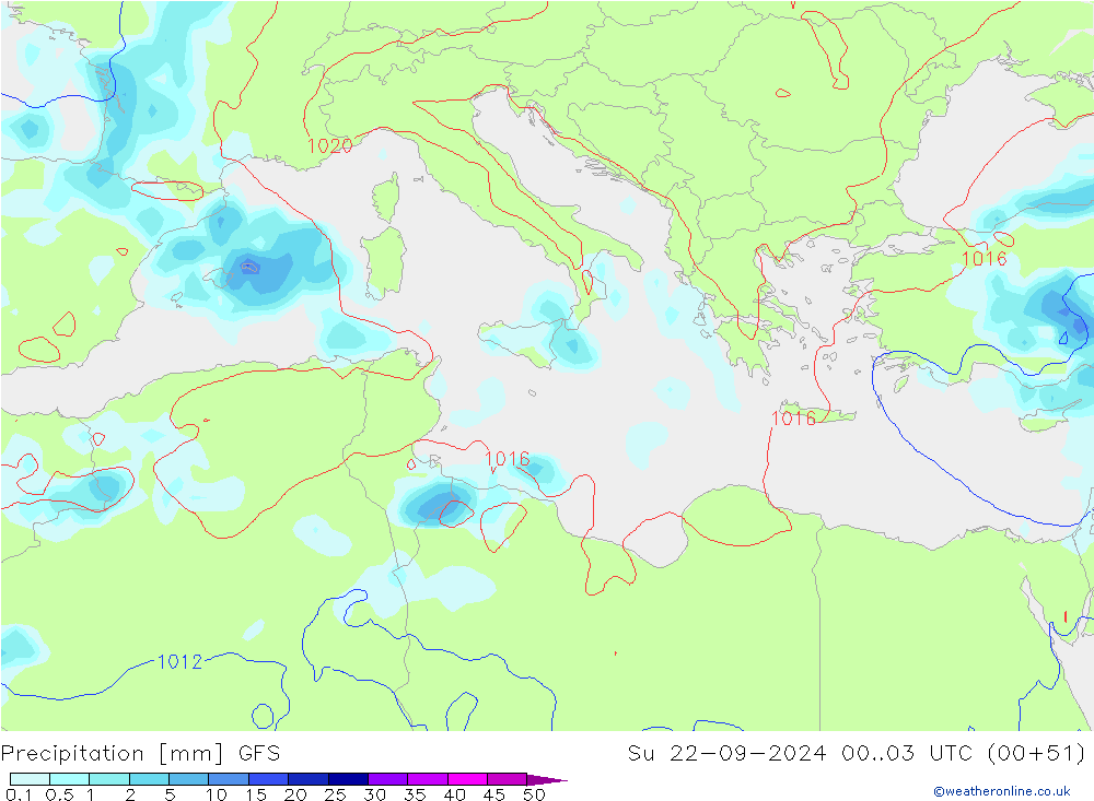 Precipitazione GFS dom 22.09.2024 03 UTC