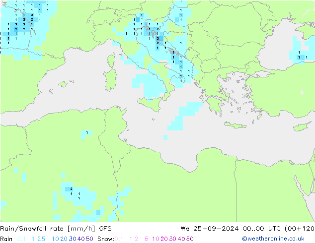 Rain/Snowfall rate GFS We 25.09.2024 00 UTC