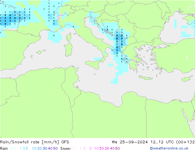 Regen/Sneeuwval GFS wo 25.09.2024 12 UTC