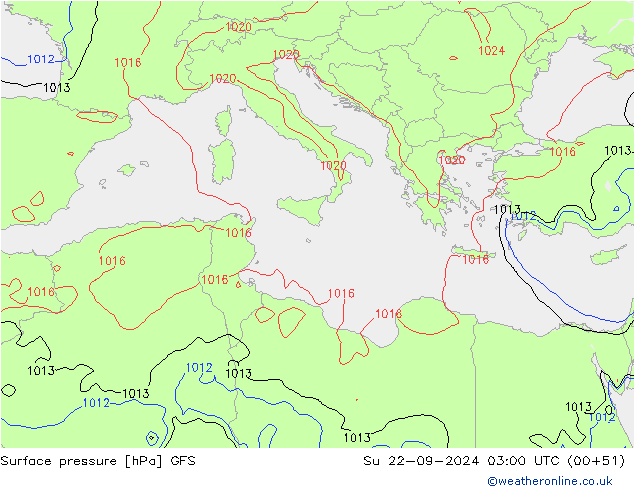 Yer basıncı GFS Paz 22.09.2024 03 UTC