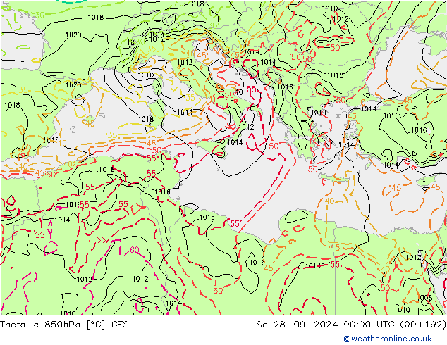 Theta-e 850hPa GFS  28.09.2024 00 UTC