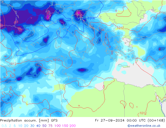 Precipitation accum. GFS ven 27.09.2024 00 UTC