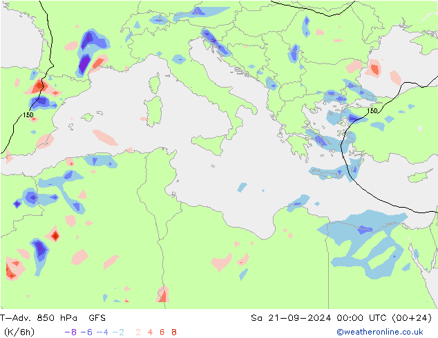 T-Adv. 850 hPa GFS Sa 21.09.2024 00 UTC