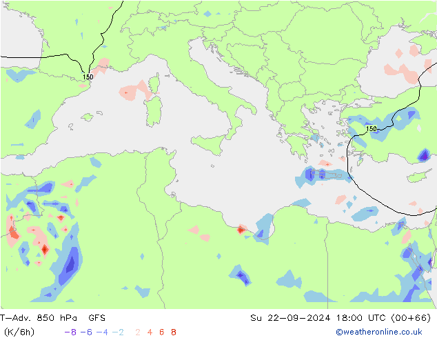 T-Adv. 850 hPa GFS Su 22.09.2024 18 UTC