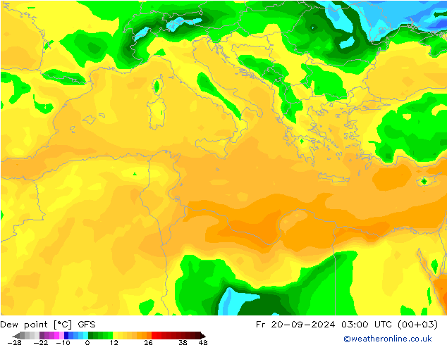 Taupunkt GFS Fr 20.09.2024 03 UTC