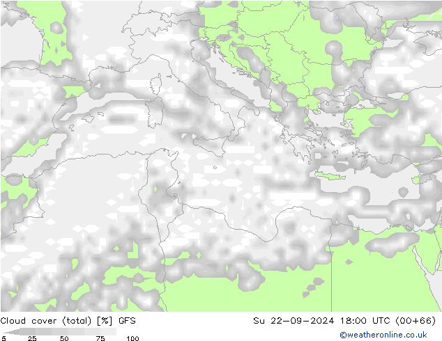 Bulutlar (toplam) GFS Paz 22.09.2024 18 UTC