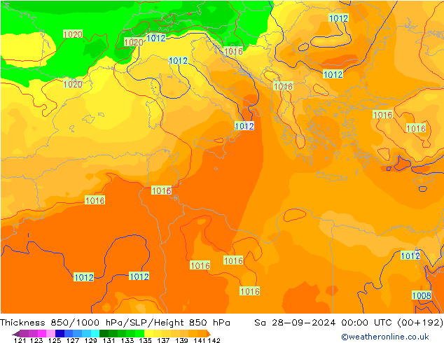 Thck 850-1000 hPa GFS  28.09.2024 00 UTC