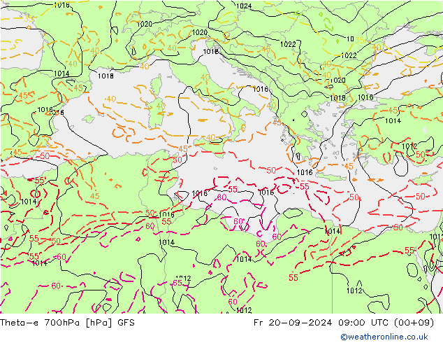 Theta-e 700hPa GFS vr 20.09.2024 09 UTC