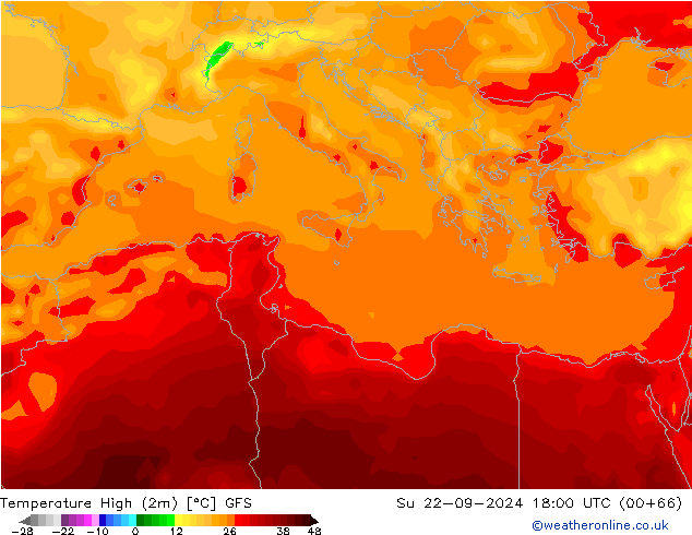 Темпер. макс 2т GFS Вс 22.09.2024 18 UTC