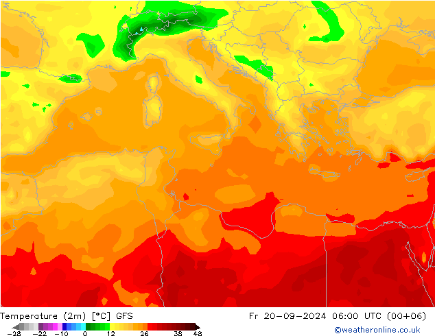 Temperature (2m) GFS Pá 20.09.2024 06 UTC