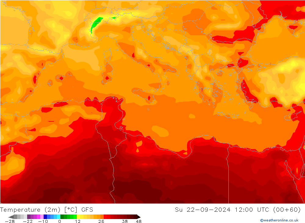 température (2m) GFS dim 22.09.2024 12 UTC