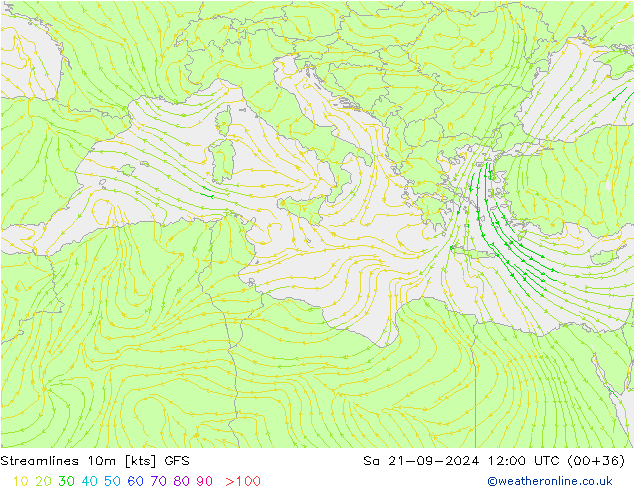 Streamlines 10m GFS So 21.09.2024 12 UTC