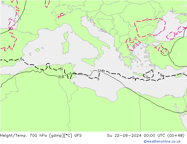 Height/Temp. 700 hPa GFS Ne 22.09.2024 00 UTC