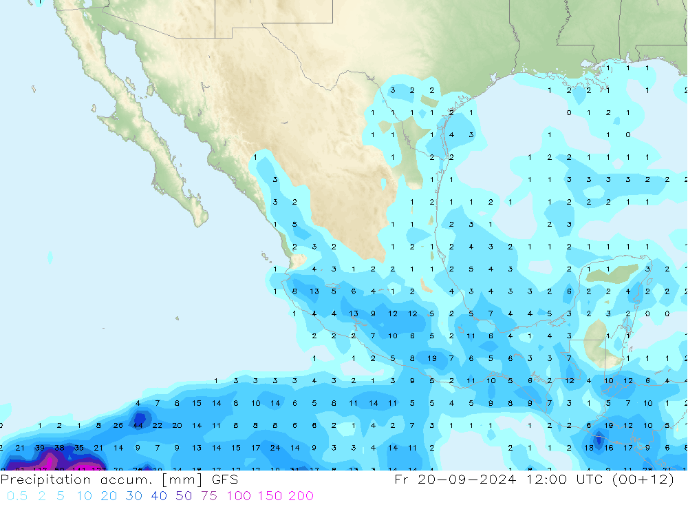 Precipitation accum. GFS  20.09.2024 12 UTC