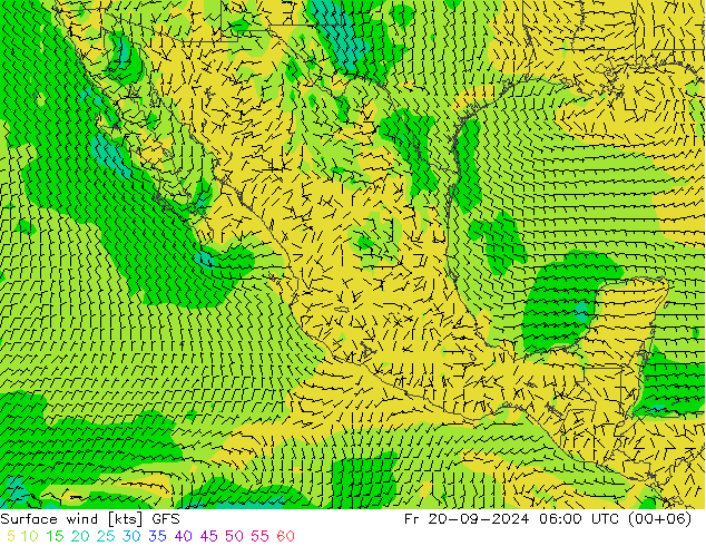 Viento 10 m GFS vie 20.09.2024 06 UTC