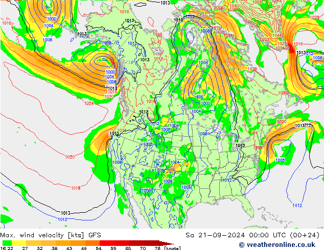 Max. wind velocity GFS сб 21.09.2024 00 UTC