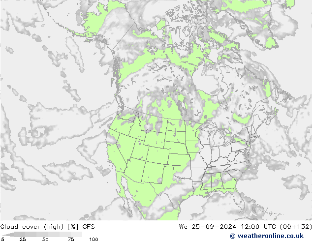 zachmurzenie (wysokie) GFS śro. 25.09.2024 12 UTC