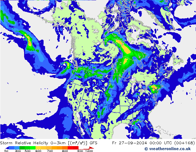 Storm Relative Helicity GFS wrzesień 2024