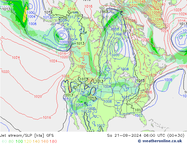 Jet Akımları/SLP GFS Cts 21.09.2024 06 UTC