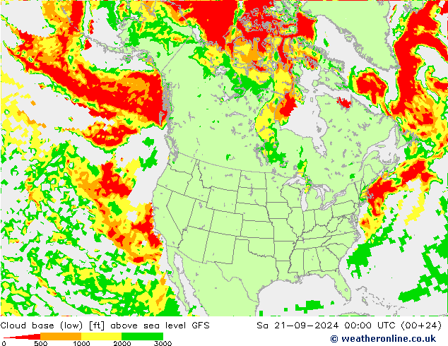 Wolkenbasis (Laag) GFS za 21.09.2024 00 UTC