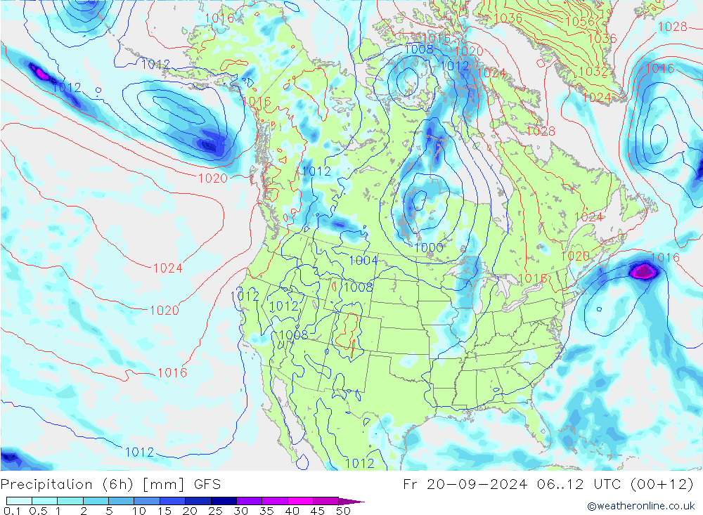 Z500/Rain (+SLP)/Z850 GFS пт 20.09.2024 12 UTC