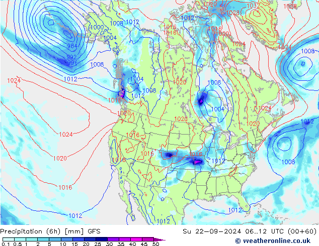 Z500/Regen(+SLP)/Z850 GFS zo 22.09.2024 12 UTC