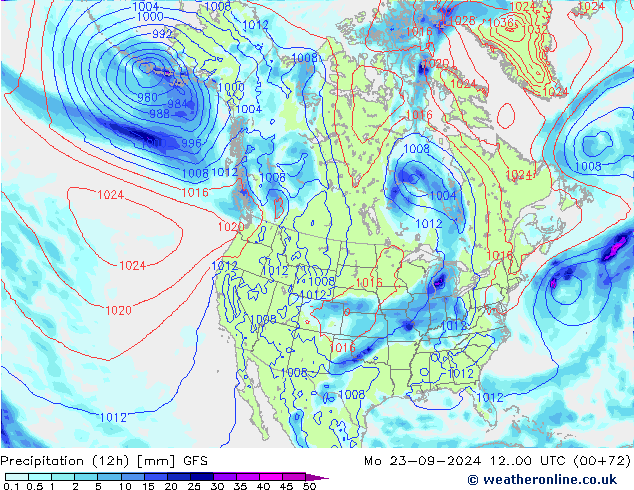 Precipitation (12h) GFS Mo 23.09.2024 00 UTC